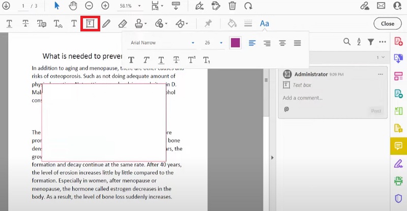 select the add text box tool