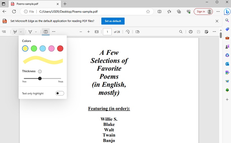 microsoft edge pdf interface