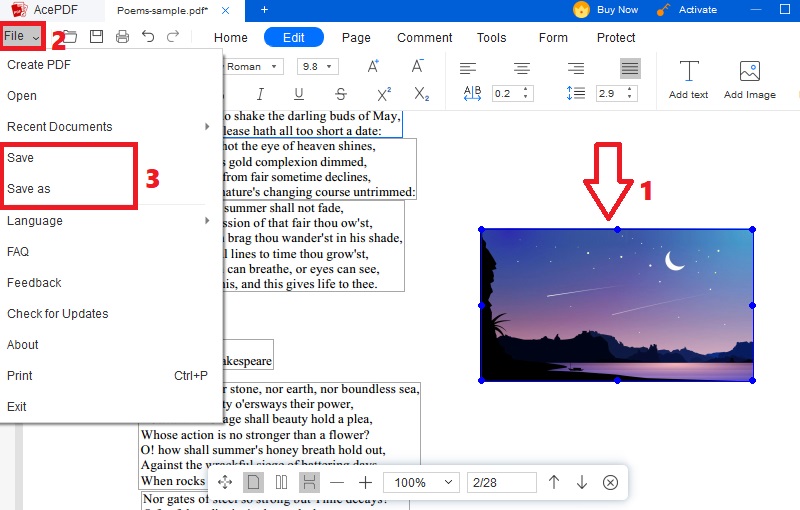 check image, hit file and pick saving option