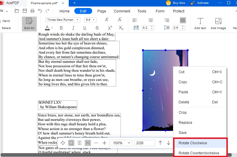 import pdf, click image and select rotate direction