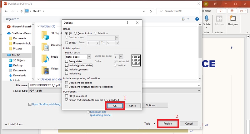 save powerpoint as pdf with notes