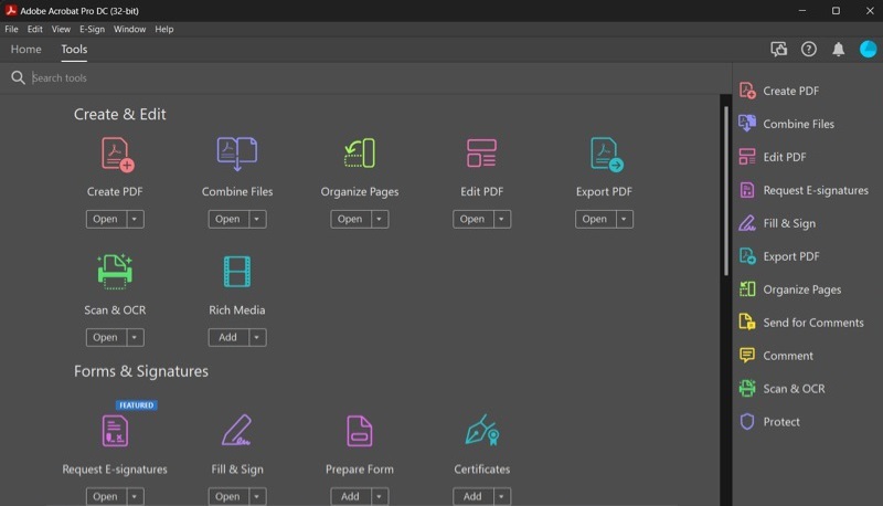 adobe acrobat pro dc interface