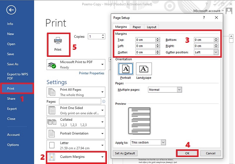 printer settings of microsoft word