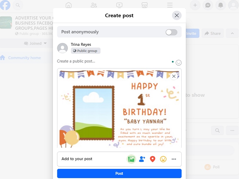 move to facebook and upload image