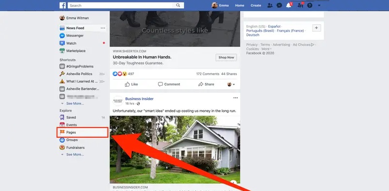 facebook business page menu
