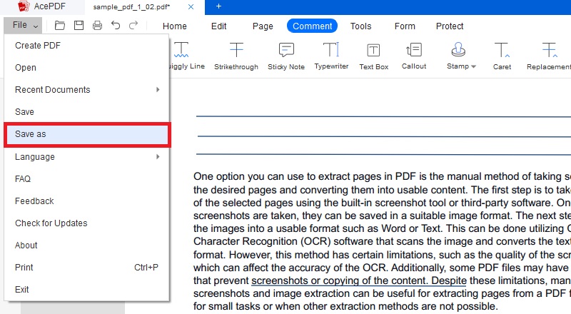 save the pdf file with line drawing