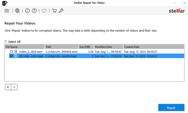 video repair tool interface