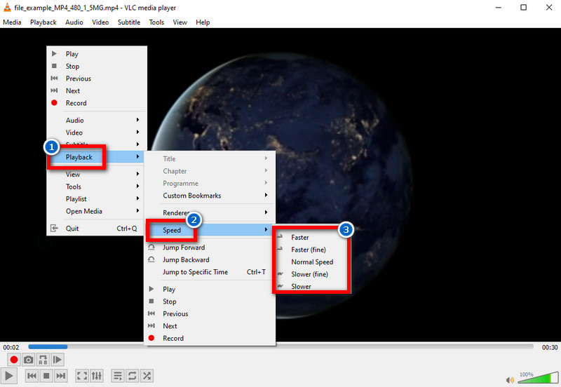 change speed in vlc by right clicking