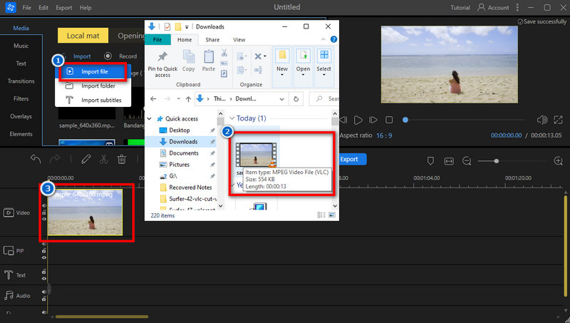 import mpeg file and add it to the timeline