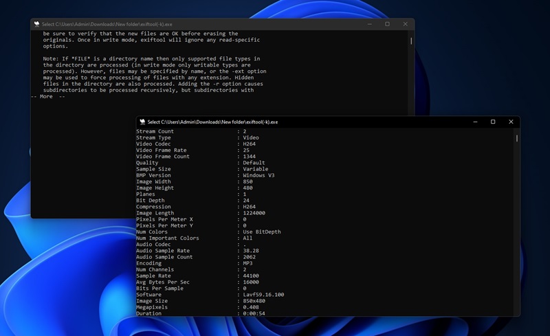exiftool interface for windows