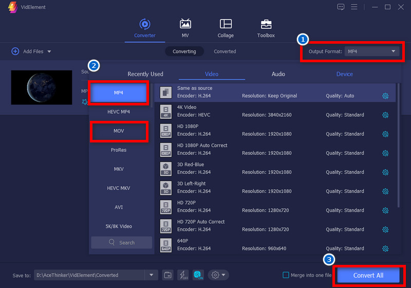 click output format drop down menu to see the file formats