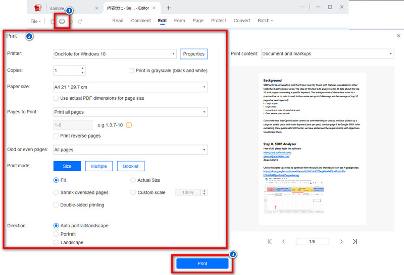 acepdf click the print icon, modify print options, and print pdf file