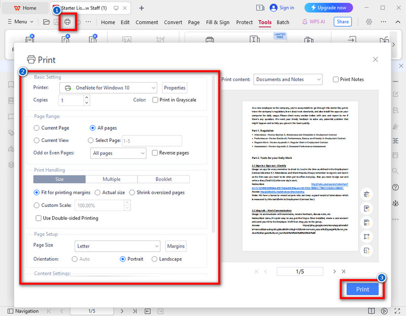 wps office print options