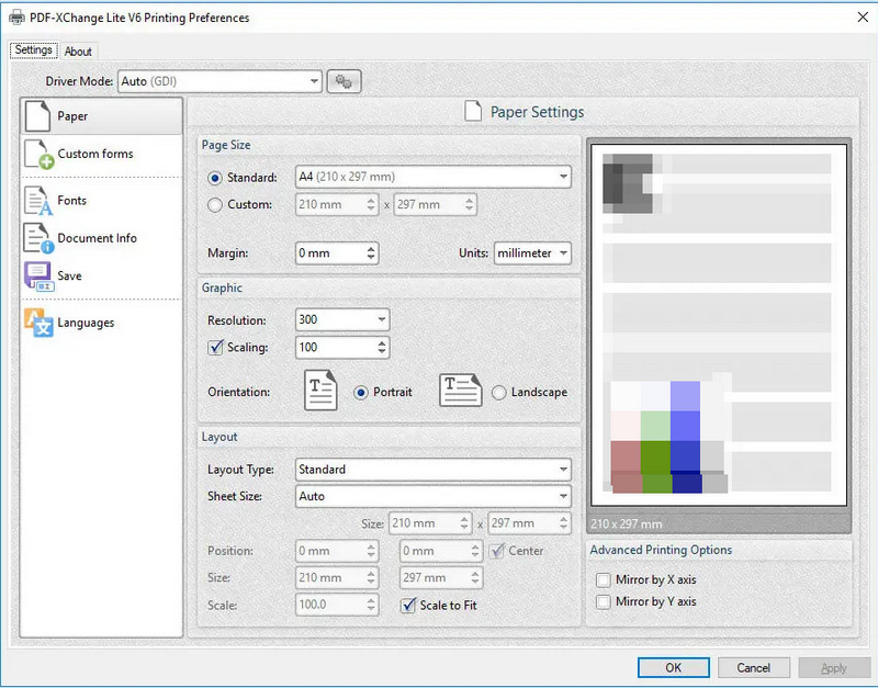pdf xchange print options