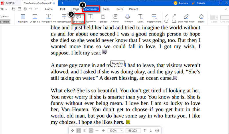 open pdf file and select comment