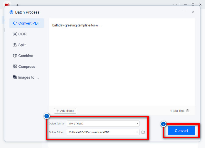 choose output format and folder and click convert button