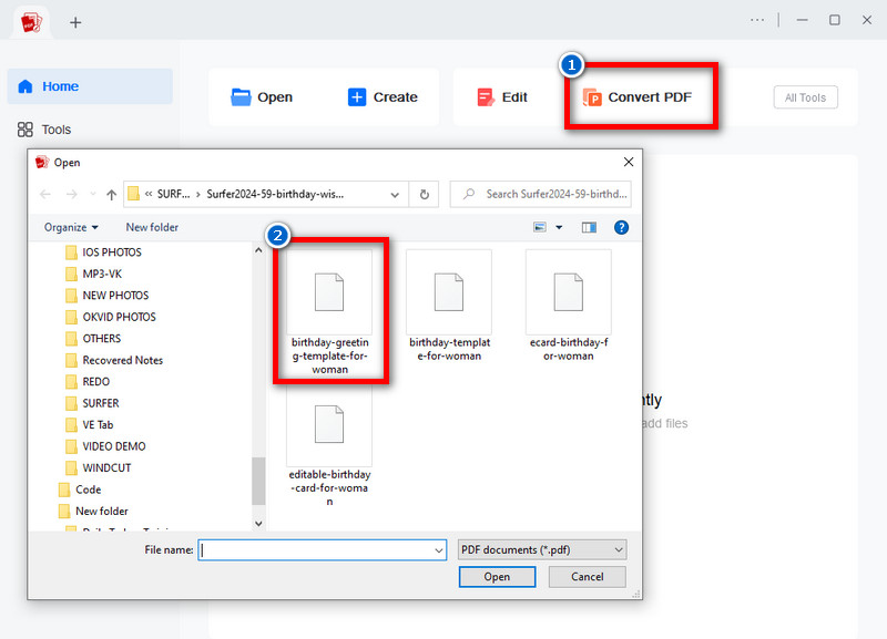 open convert pdf option and import the birthday template