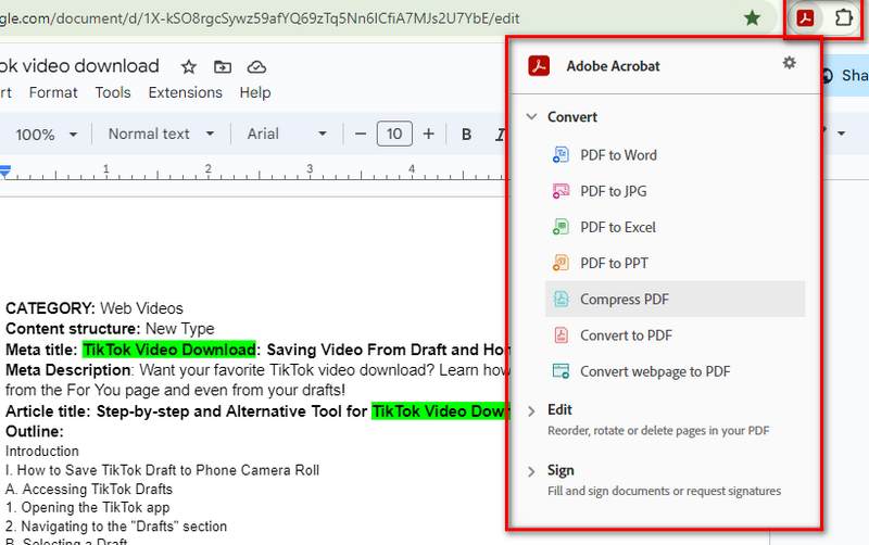 adobe acrobat as browser extension