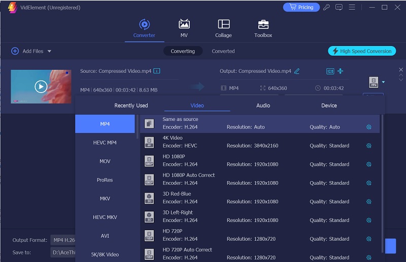 videlement change codecs