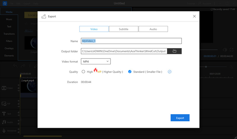 export the merged video and play it