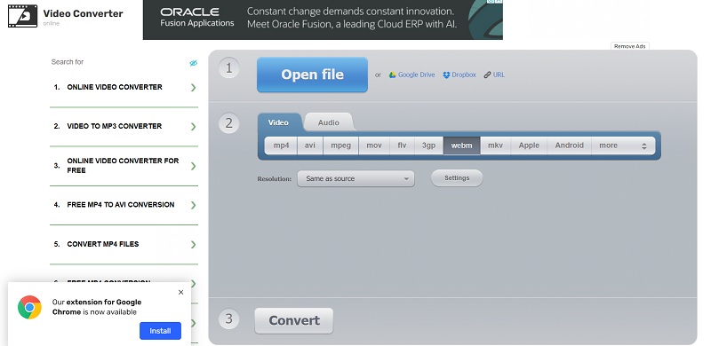 online video converter interface