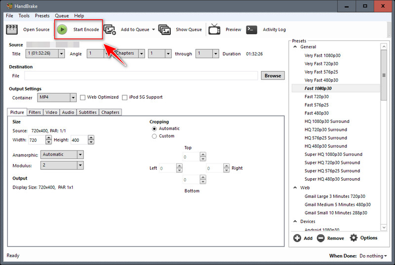 convert mp4 using handbrake