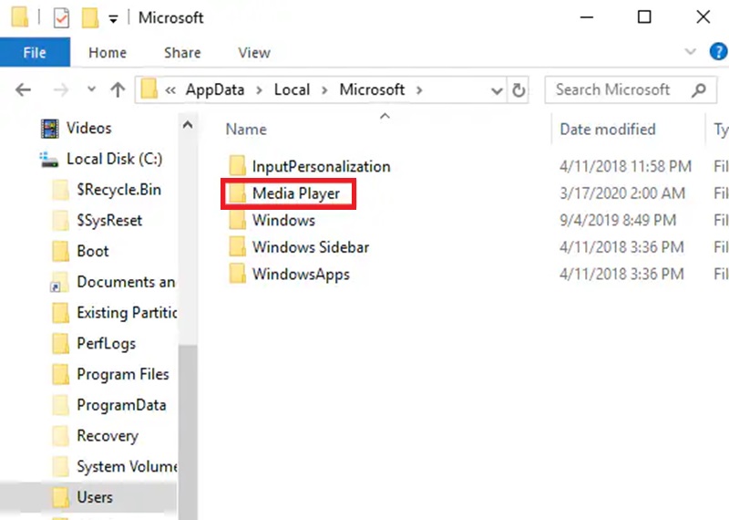delete media player library on the folder
