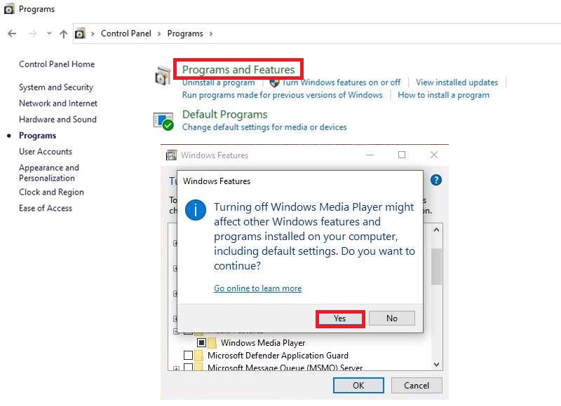 control panel programs interface