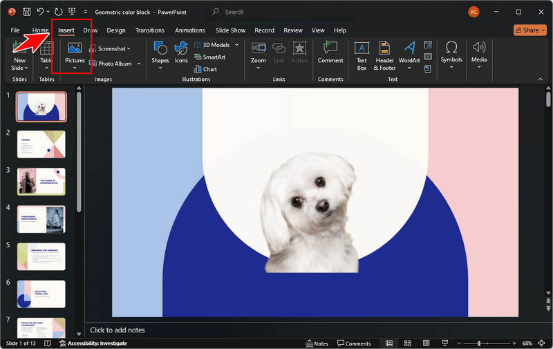 insert the new image on your presentation