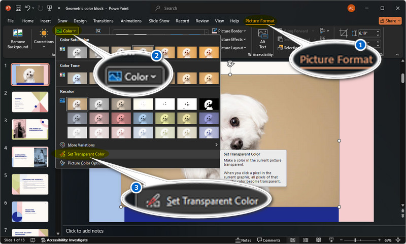select set transparent color option in the color dropdown