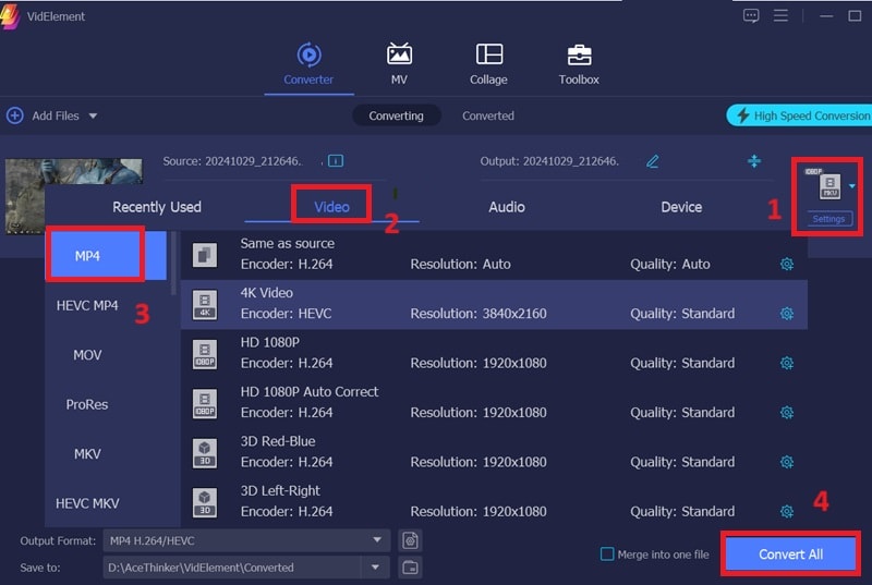 select format and convert with videlement