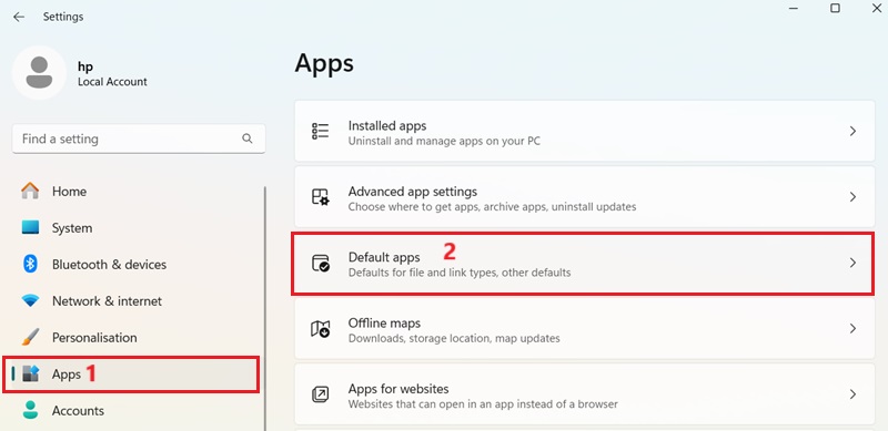 windows default apps