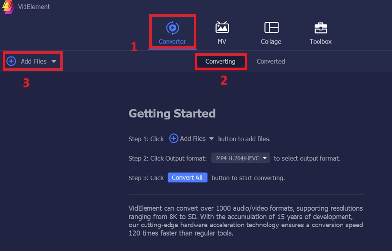 click converter, select converting and hit add files button