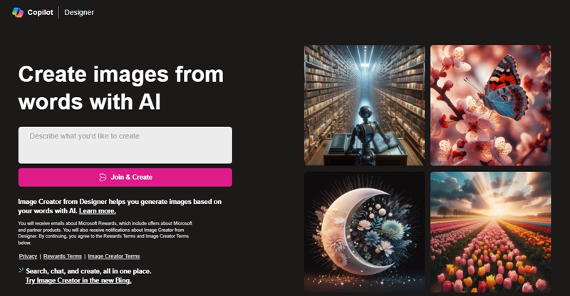 bing image creator interface