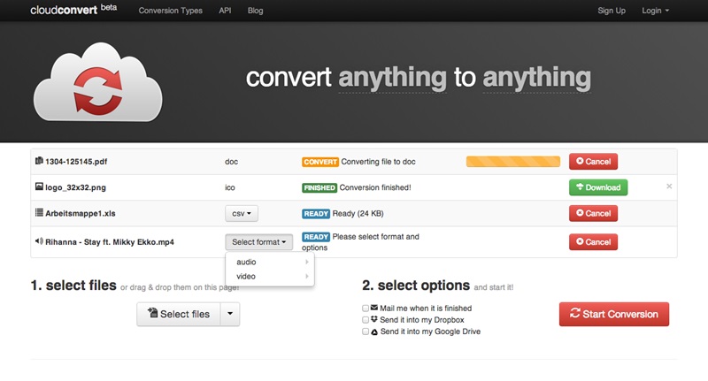 cloudconvert interface