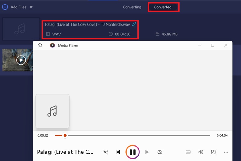 click converted and play audio