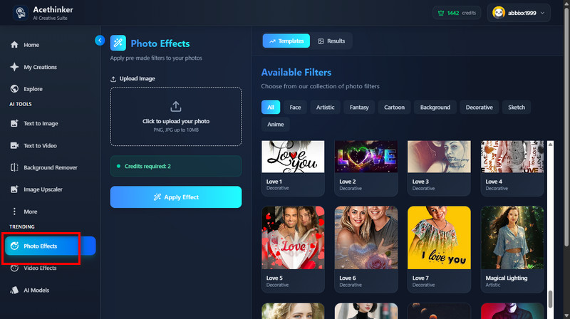 locate photo effects tab