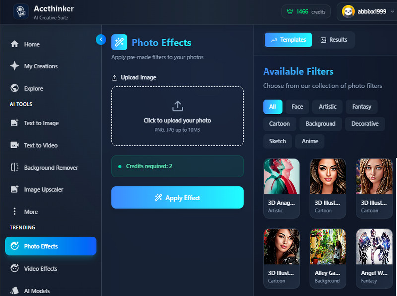 navigate to photo effects tab