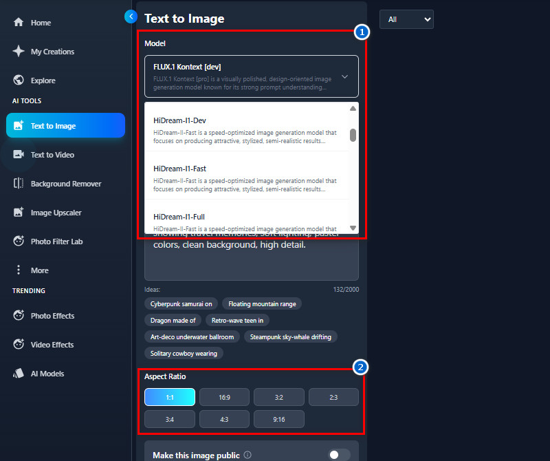 select preferred settings
