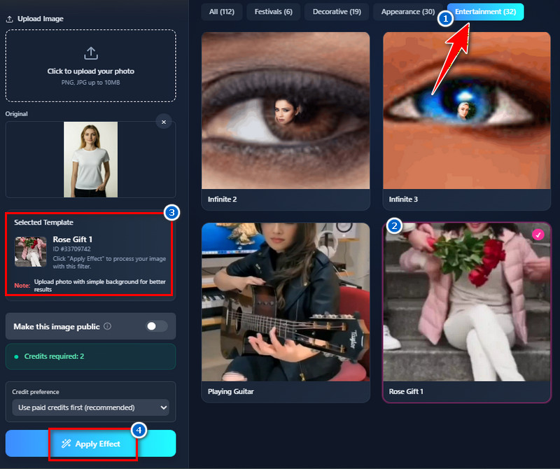 apply the rose giving effect