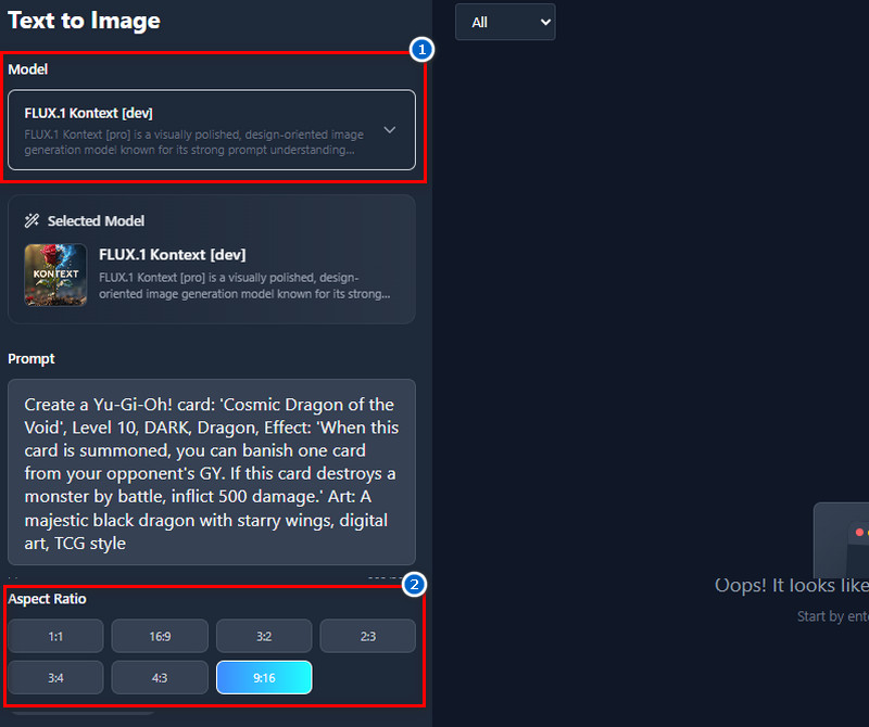 choose ai model and ratio