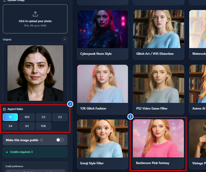 select filter and aspect ratio