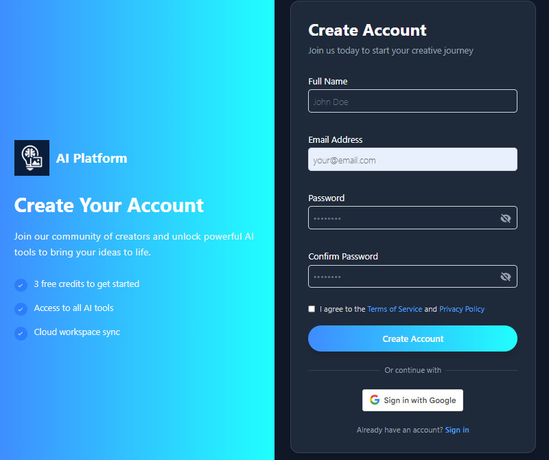 create an account