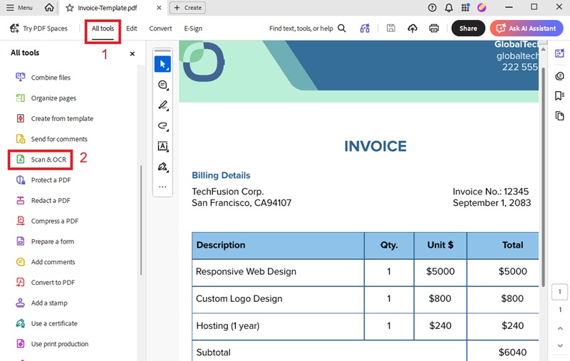 adobe acrobat scanned pdf to word