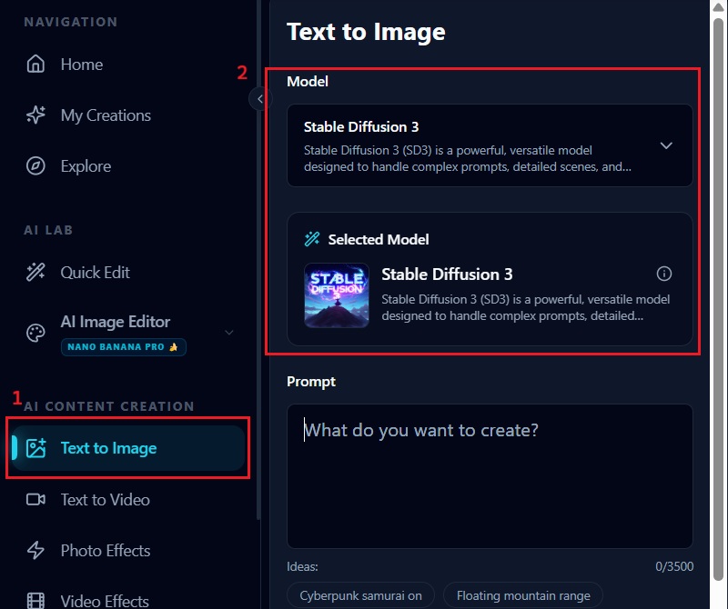 access the text to image feature