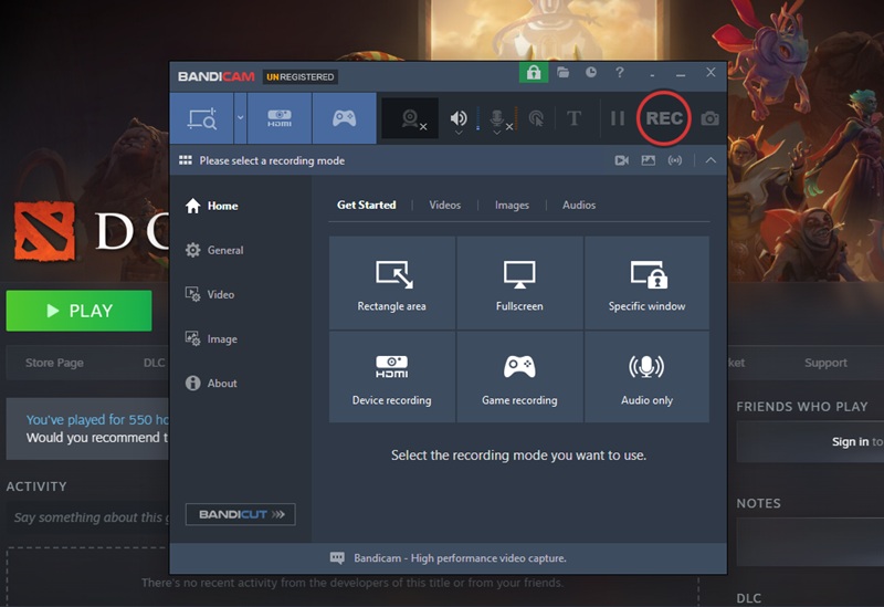 bandicam interface