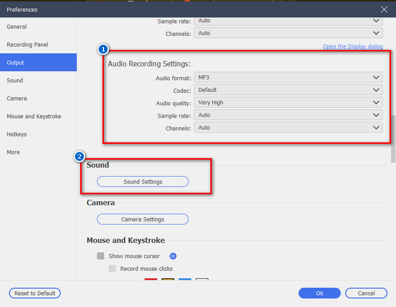 modify the audio settings