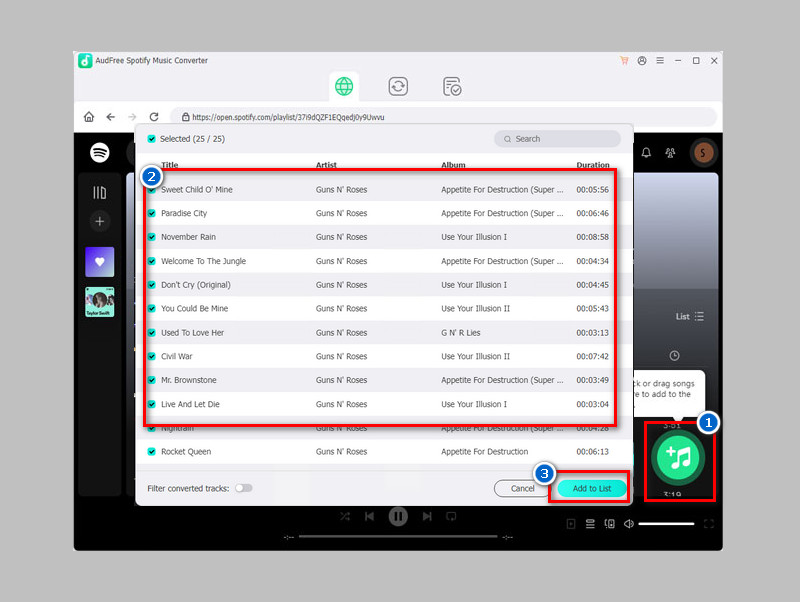 find music and add them to list