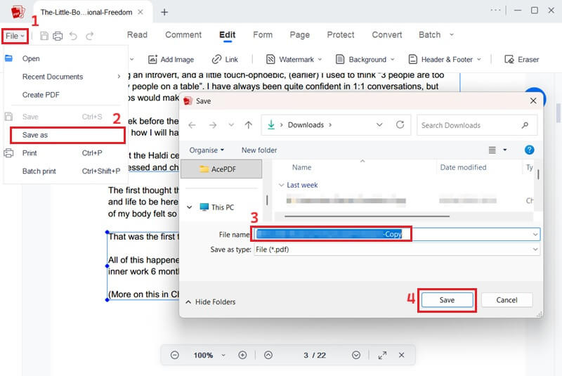 acepdf save pdf file
