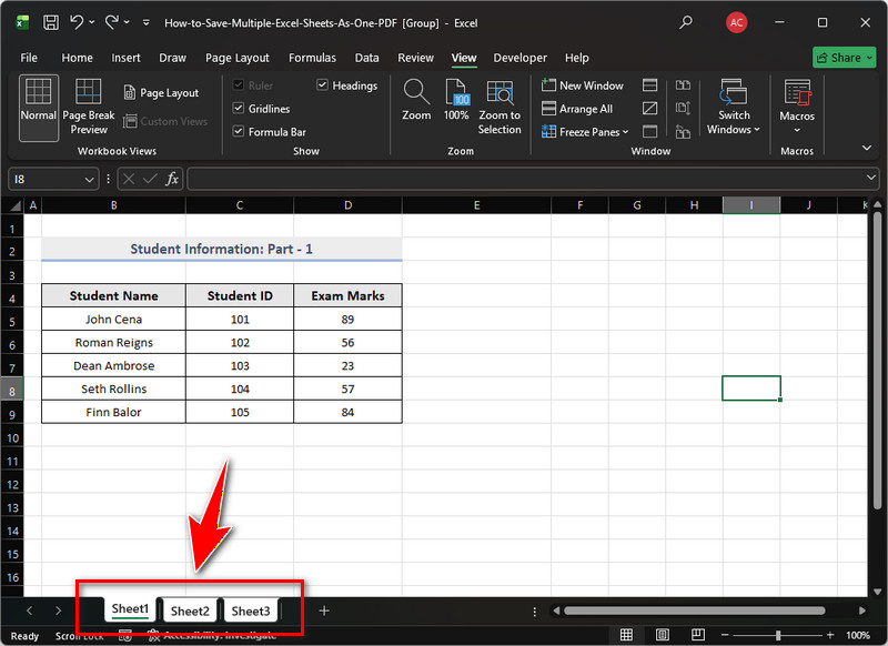 select excel sheets using ctrl or shift key